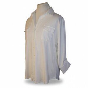 Classic White Blouse Women's Kiss & Fly Roll-up Sleeve Jersey Stretch 1X